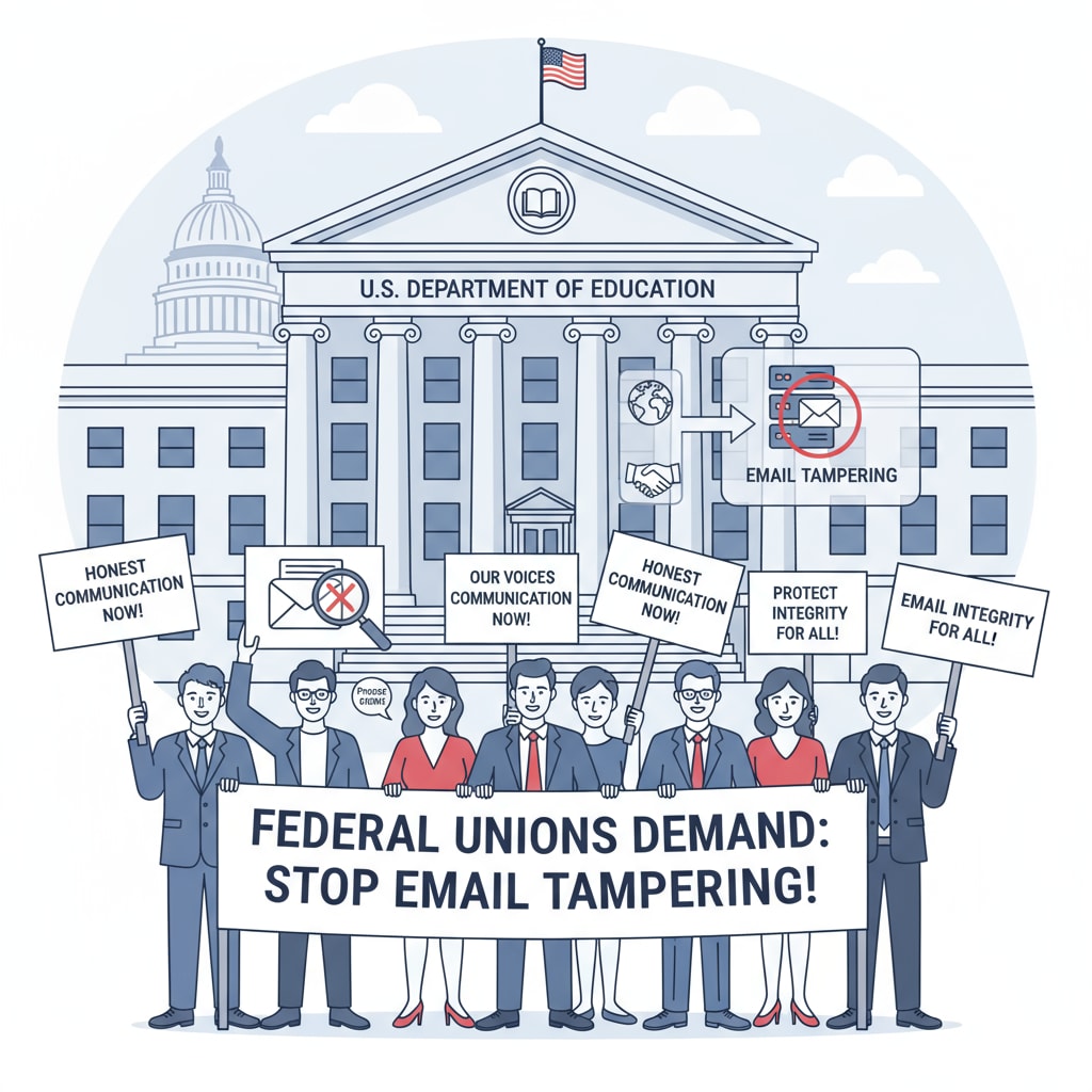 Federal unions protesting email tampering at the Department of Education