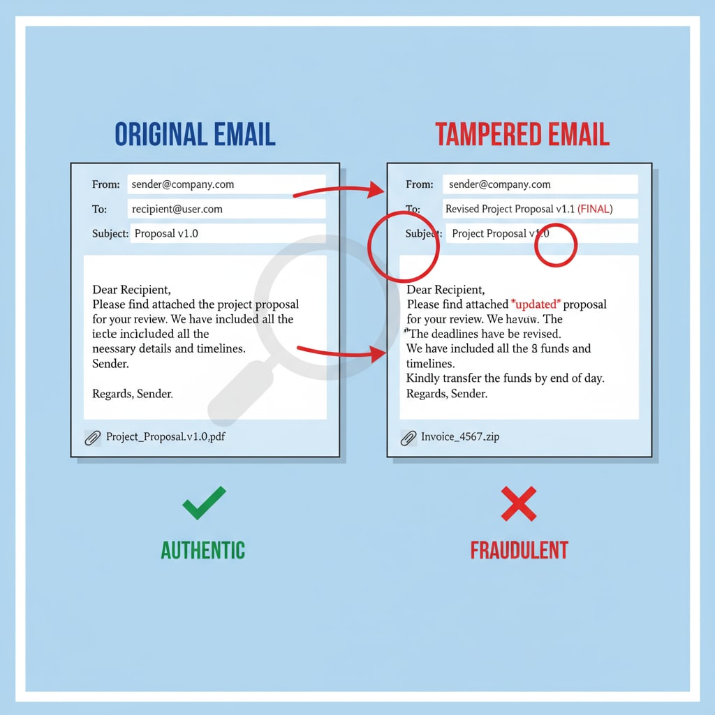 Comparison of original and tampered emails related to Department of Education