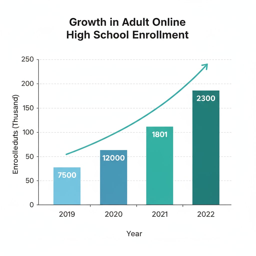 Graph showing the increasing popularity of online high school among adults with low income