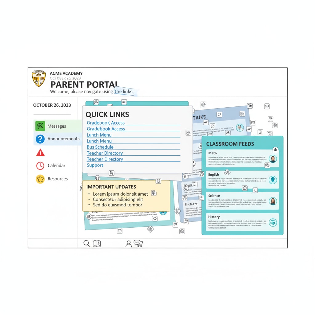 Cluttered interface of a school communication platform