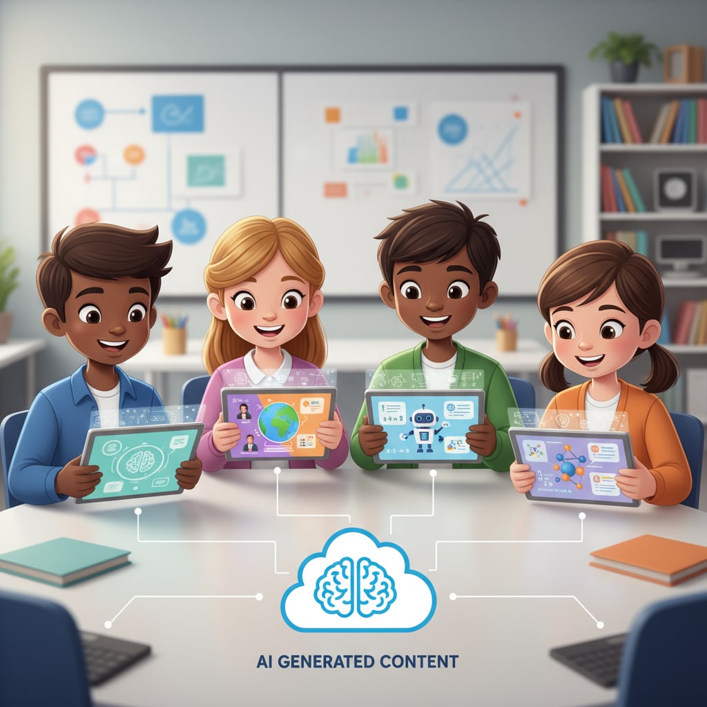Students accessing AI-generated educational knowledge points and learning tools on digital devices.