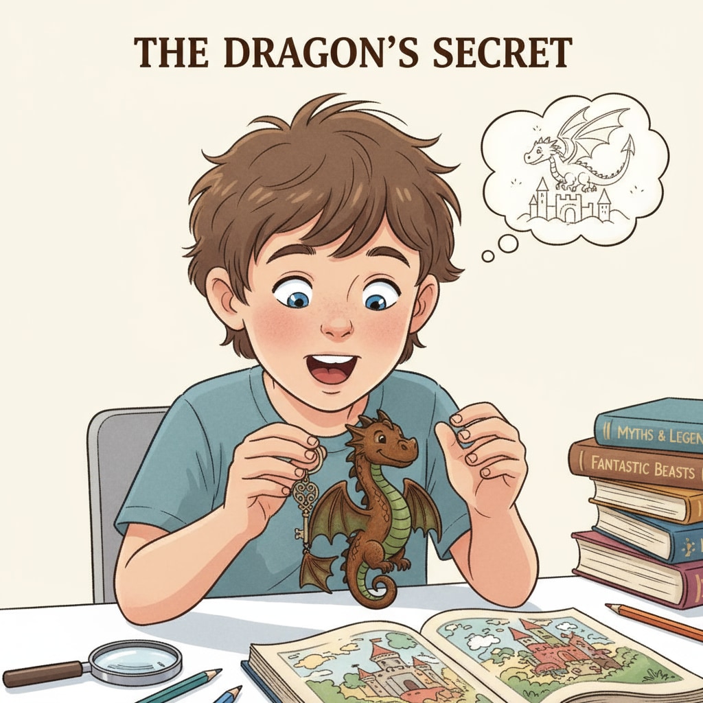 A child looking at a leather dragon keychain inspired by a fairy tale in the context of leather education for children.