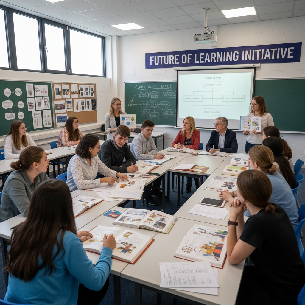 A group of students and teachers are engaged in a discussion about curriculum topics in a classroom setting. Students and teachers discussing curriculum controversies in public education
