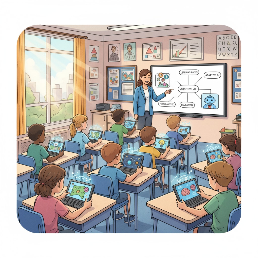 Students are engaged in learning using tablets with educational software powered by AI, highlighting the use of technology in education. Students using AI education software on tablets