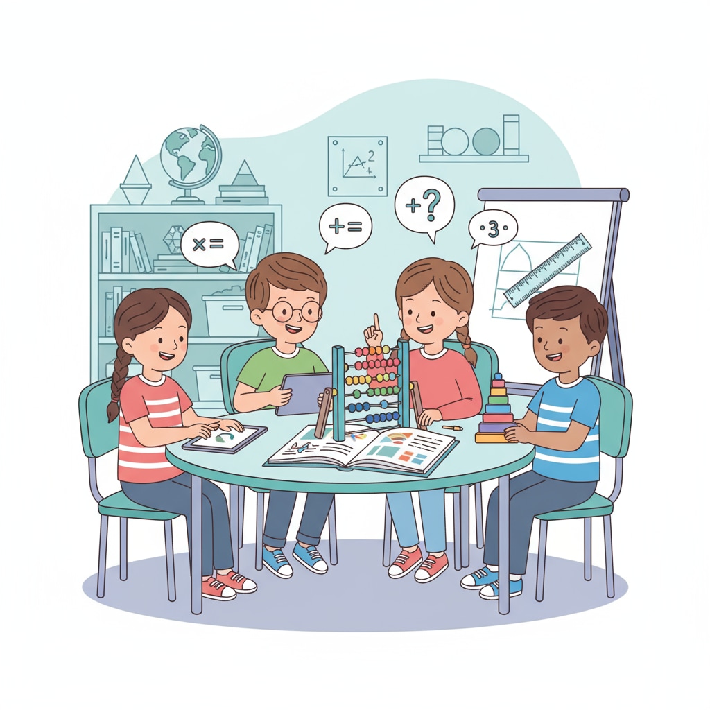 A group of children participating in a math learning activity Children engaged in a math learning project