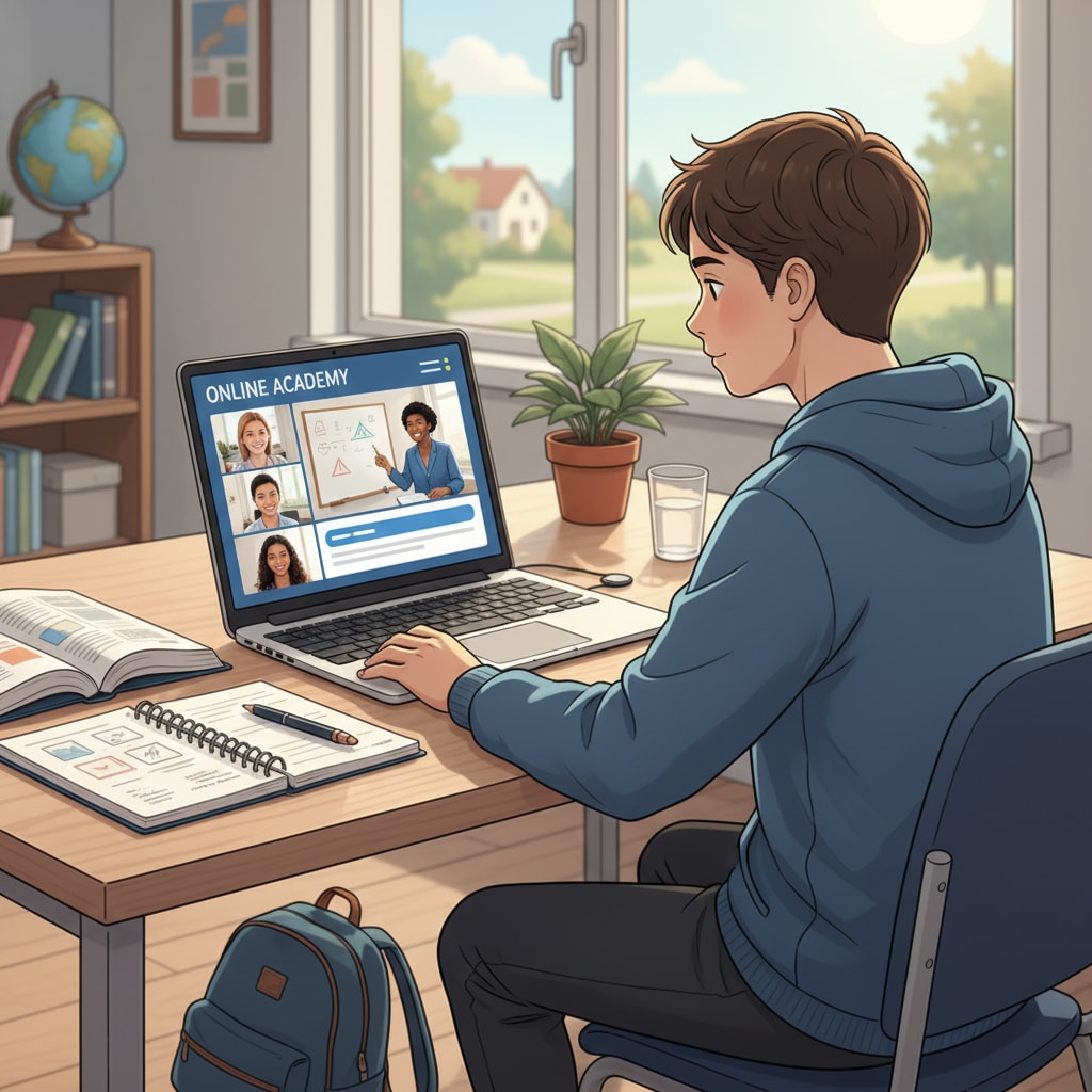 A student concentrating on a laptop, engaged in online learning, depicting the online high school experience. Online high school student studying, relevant to diplomas, GED, high school education, and educational choices
