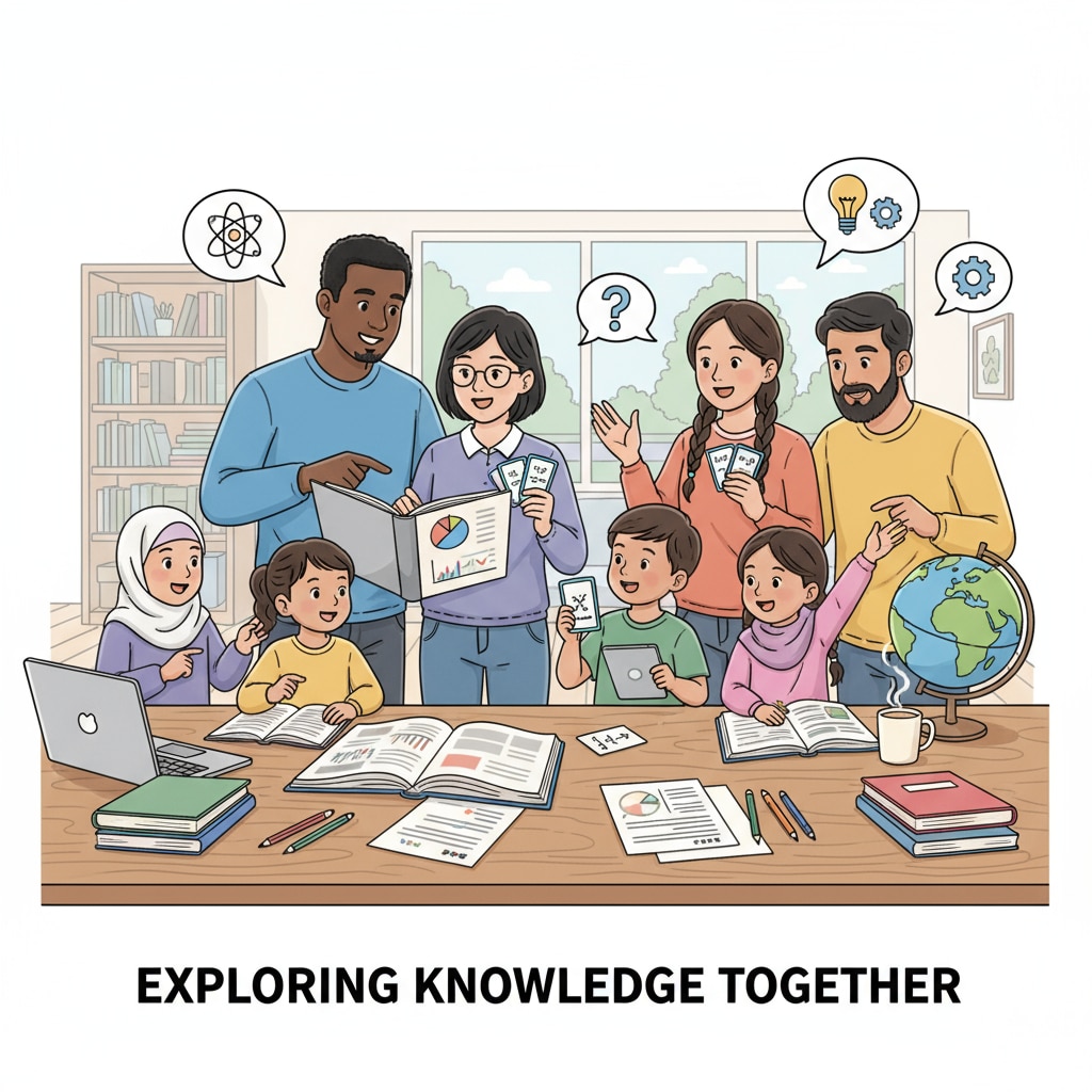 Non-white parents and children discussing educational investment and curriculum