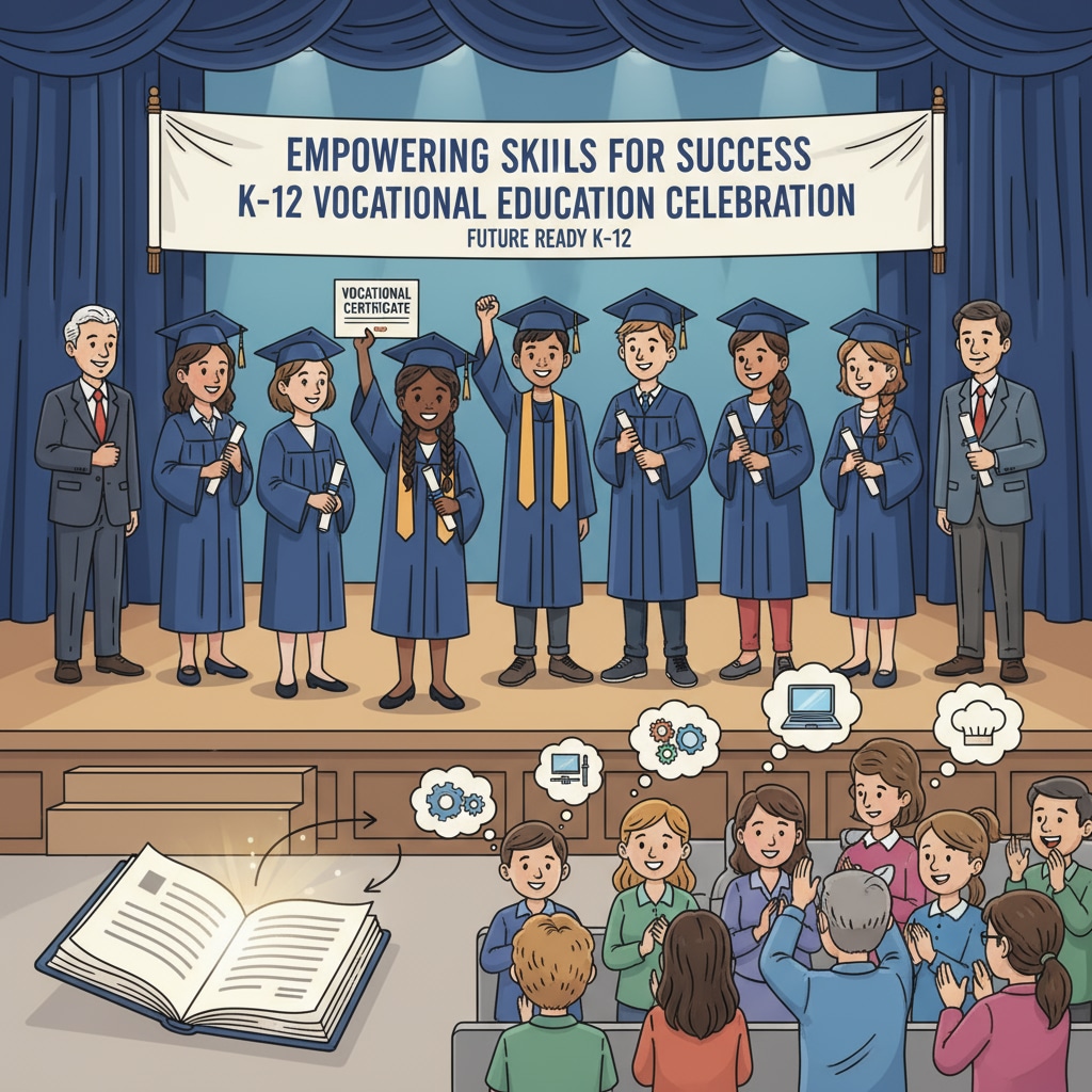 A group of students receiving vocational certificates during a school ceremony, showing the significance of such certificates in K12 education. K12 students receiving vocational certificates related to employment preparation and certificate value