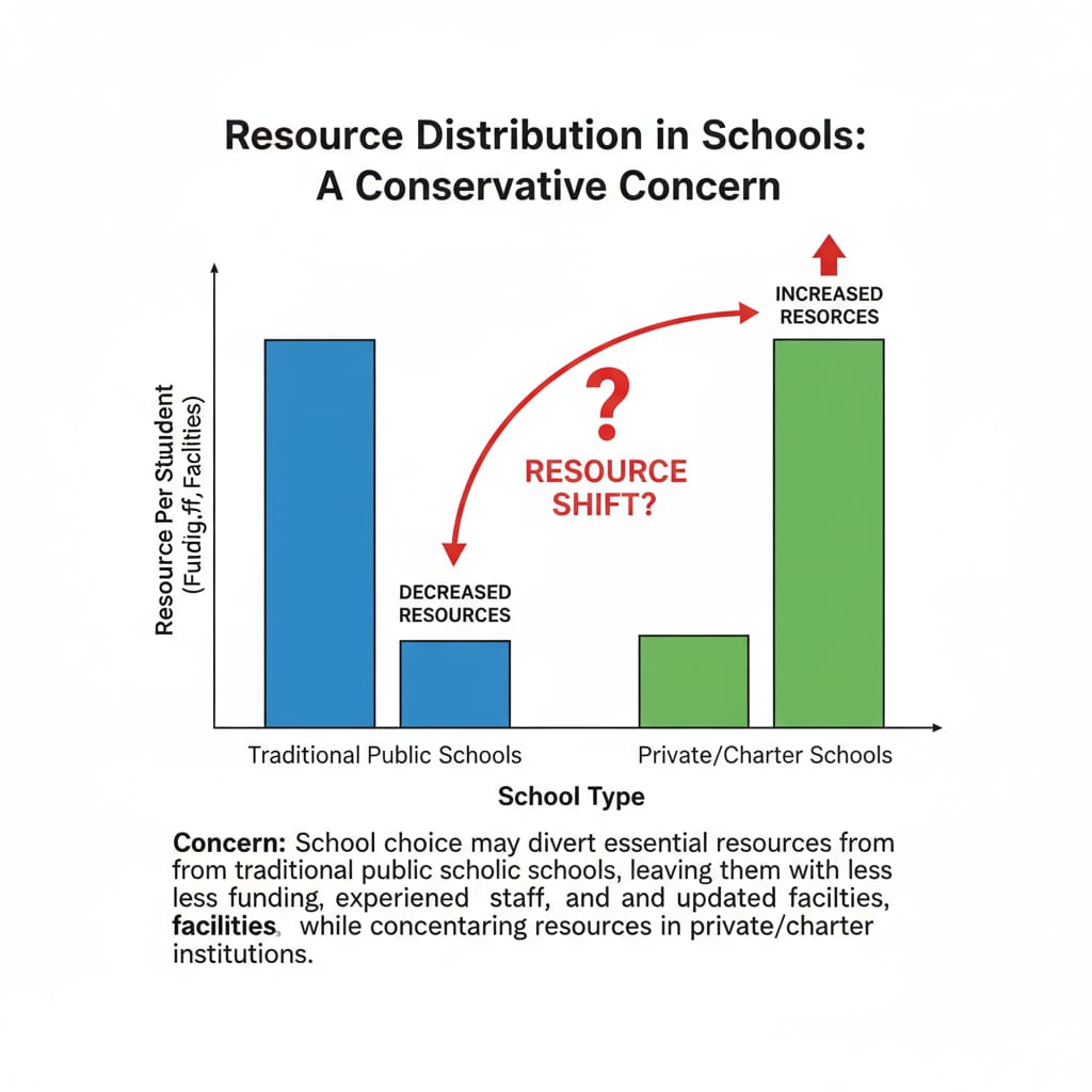 A graph showing the possible impact of school choice on resource distribution in schools, highlighting one of the concerns of conservatives regarding school choice programs. Graph depicting the impact of school choice on resource distribution in schools in relation to conservative opposition