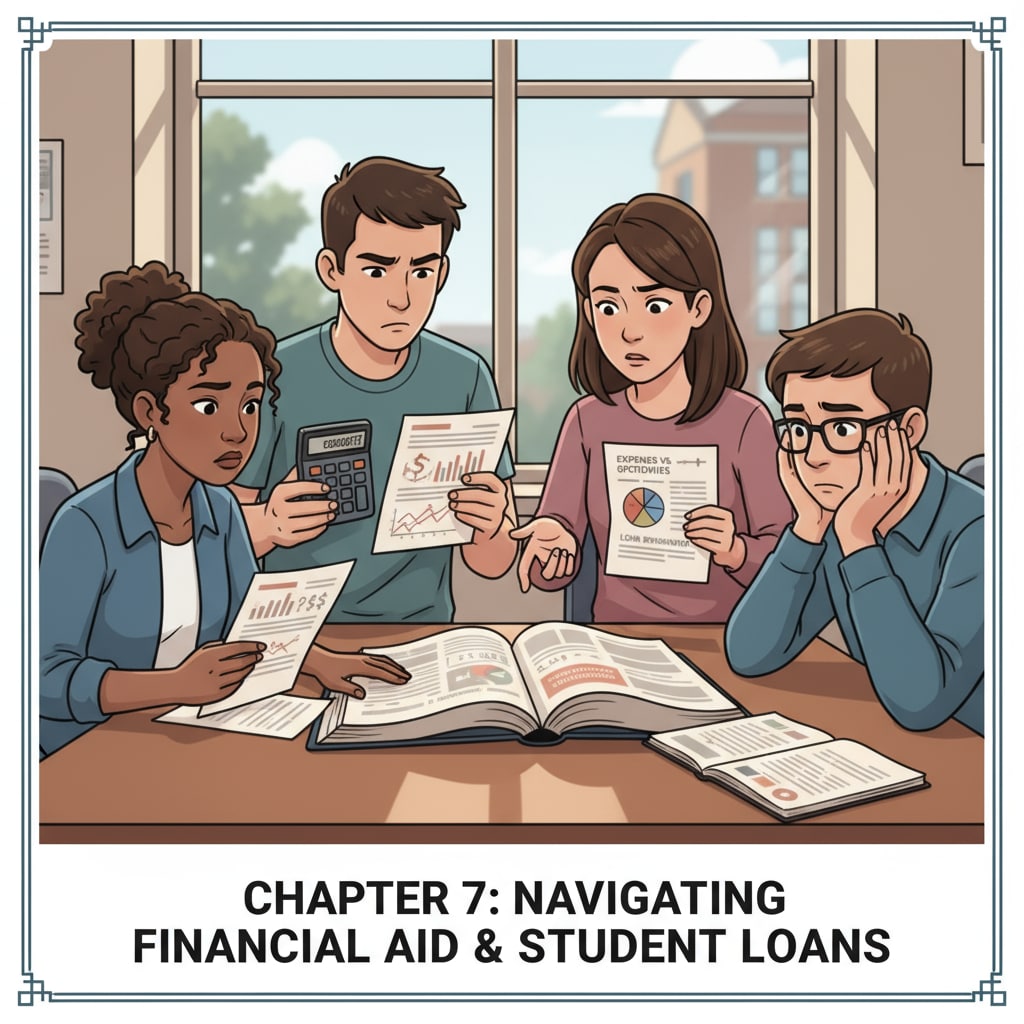 A group of students are shown studying together. Some of them have slightly worried expressions on their faces, indicating their concerns about financial difficulties. Students studying together with financial concerns