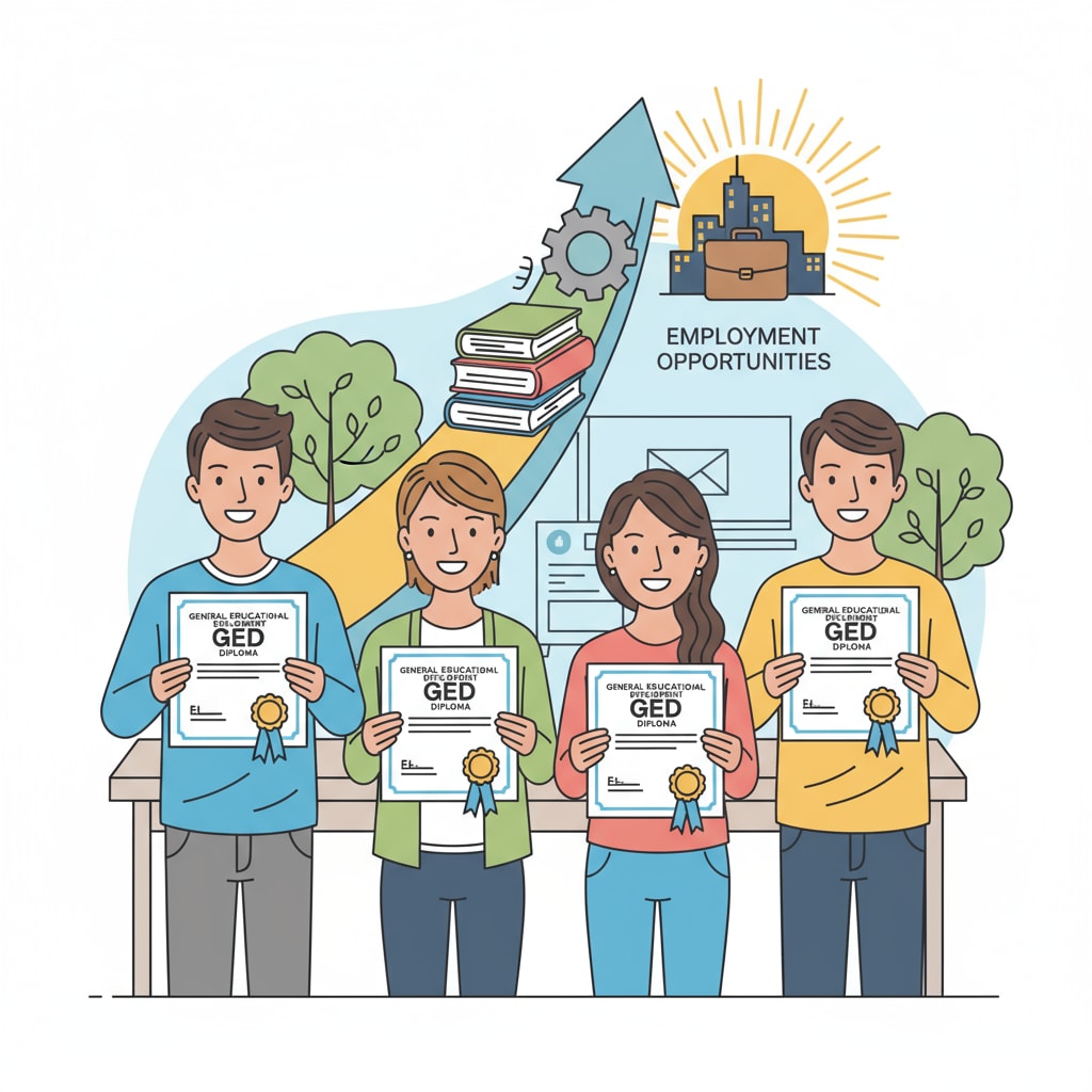 A group of young people with smiles on their faces, holding GED certificates, representing hope for a better future in terms of employment Young people with GED certificates showing positive employment prospects