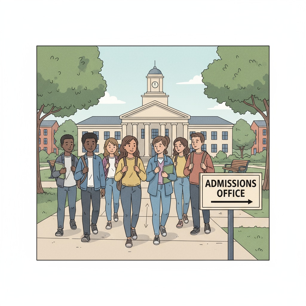 Students are walking on a college campus, heading towards the admission office, with a determined look on their faces. Students on a college campus approaching the admission office for GED-related inquiries