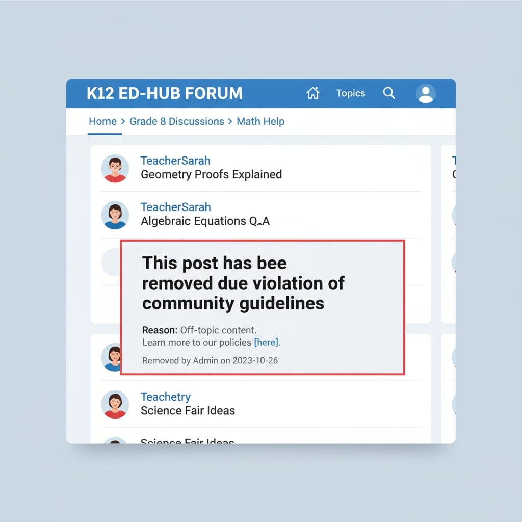 Screenshot of K12 education forum post deletion related to PLC with no explanation