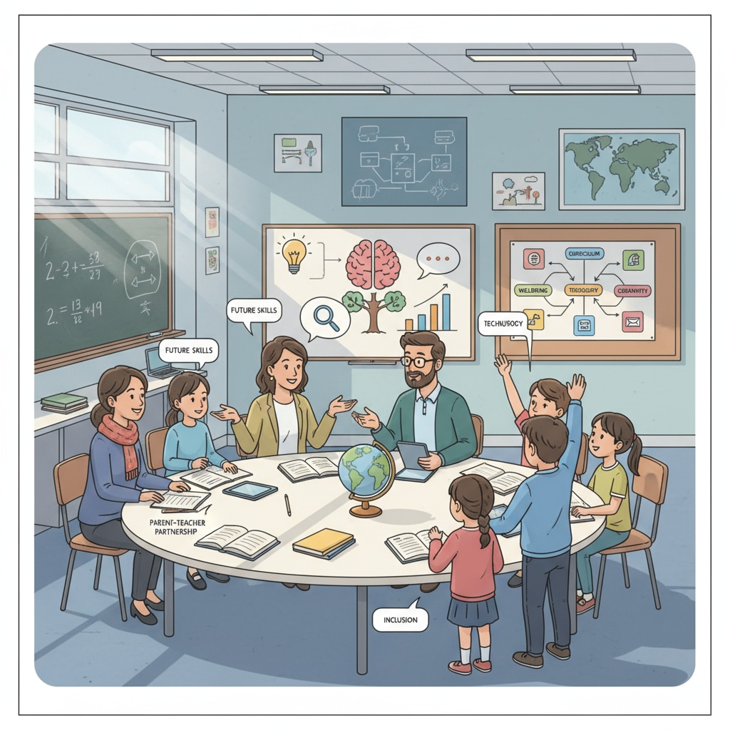 A classroom scene where parents, teachers, and students are having a discussion about education, highlighting the interaction and differences in views within the education system. American public education, parent complaints, teacher feedback, education disputes in a classroom discussion