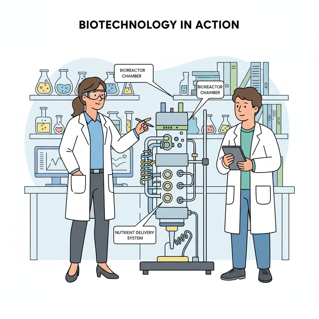 An industry professional is mentoring a student in a STEM lab. The professional is pointing at some equipment and explaining something to the student. An industry professional mentoring a student in a STEM lab, highlighting the partnership aspect in STEM education