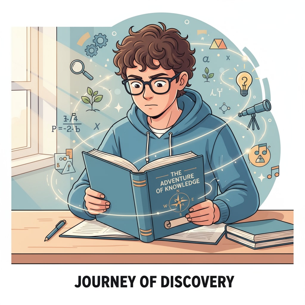A student sitting at a desk, reading a book with a determined expression, symbolizing the journey of learning and self-discovery A student focused on learning, representing the early struggles and the start of the educational journey related to learning ability, educational path, and personal growth