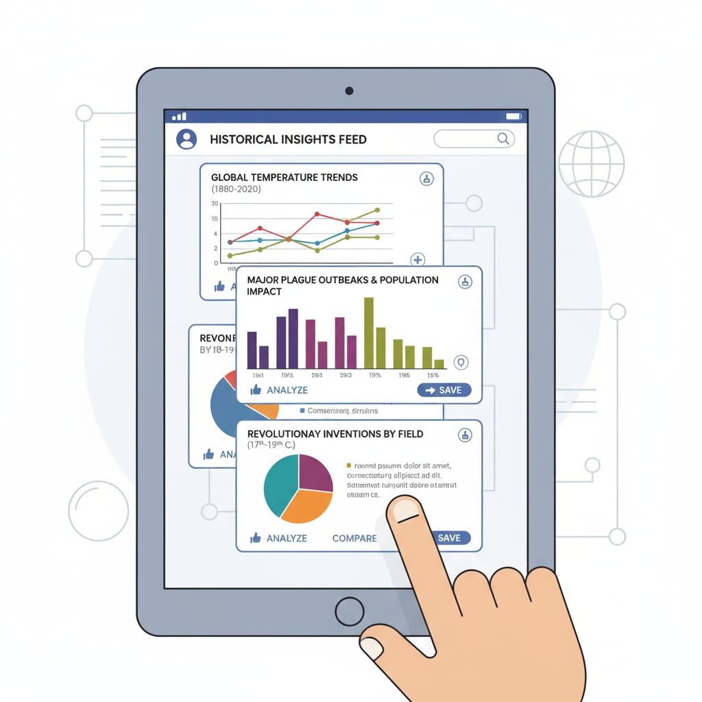 A person is scrolling through their Facebook feed, and various historical charts are visible on the screen. A person scrolling through a Facebook feed with historical charts visible