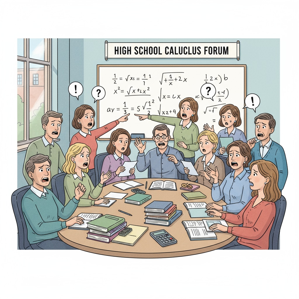Parents are gathered in a school meeting room, engaged in a heated discussion about their children's high school calculus learning. Their facial expressions show concern and anxiety. Parents discussing high school freshmen's calculus learning, indicating parental expectations and anxiety.