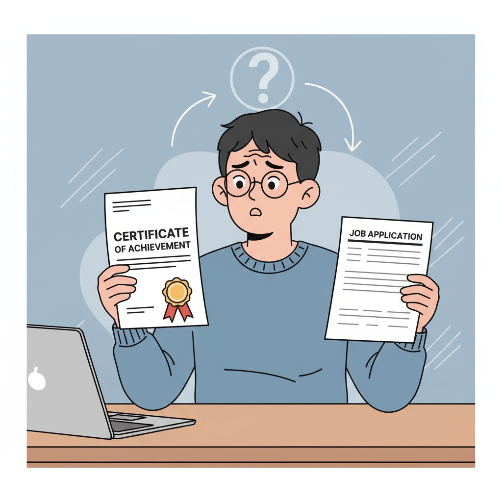 Person evaluating the worth of a certificate for employability and educational value in the job application process