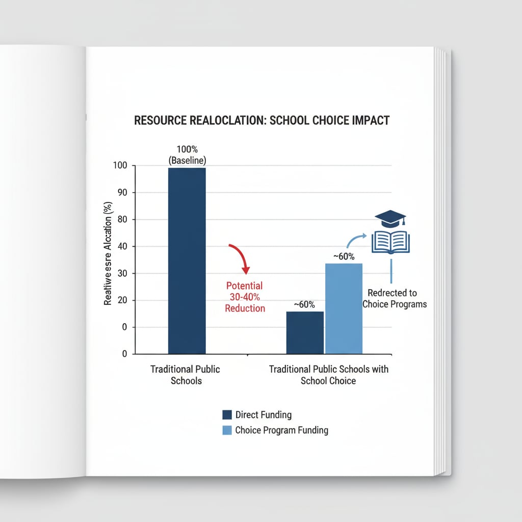 A graph depicting the potential decrease in resources for traditional schools as a result of school choice programs. Graph showing the impact of school choice on traditional education resources, relevant to conservative concerns in education policy.