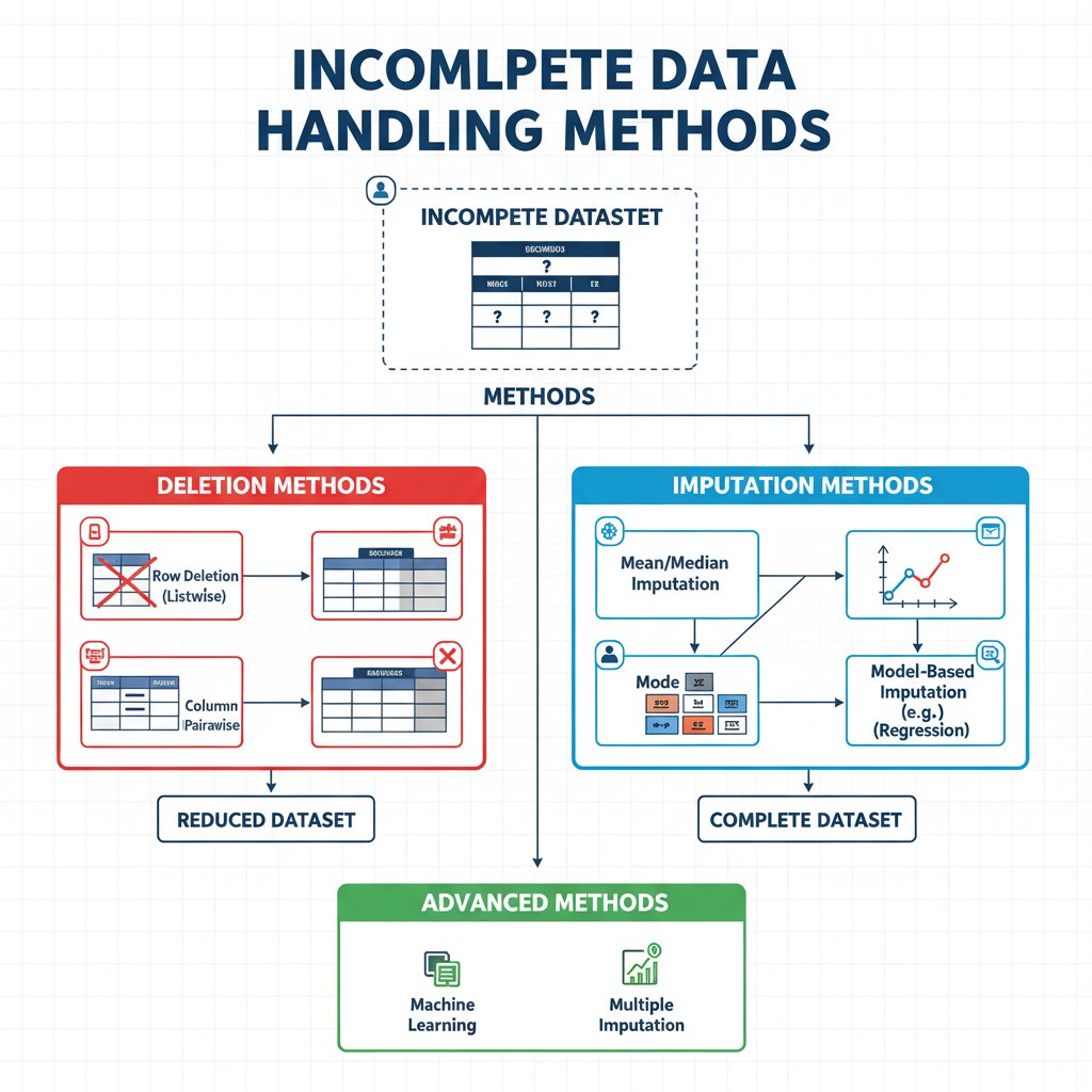 A diagram showing different methods of handling incomplete data Diagram of methods for handling incomplete test score data in K12 education