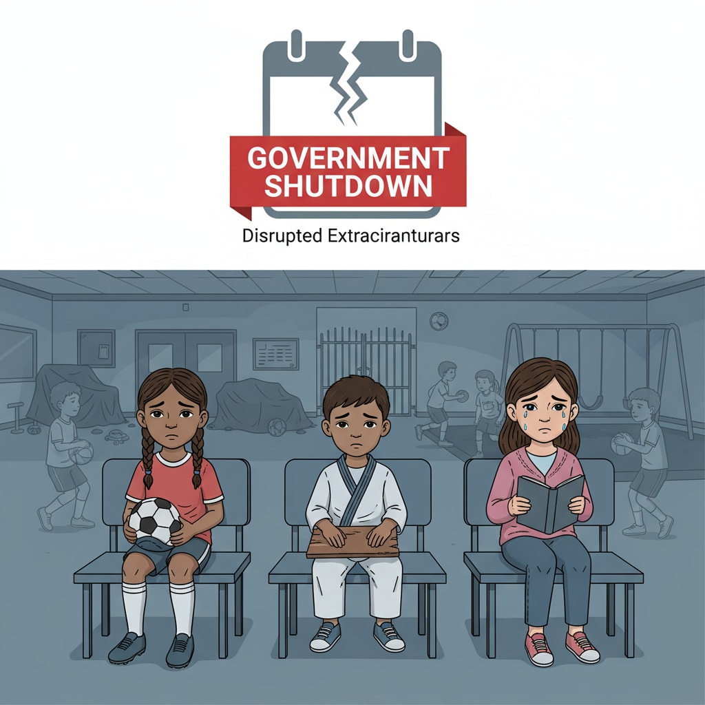 Military children are sitting alone with sad expressions, showing how the government shutdown has disrupted their extracurricular social time. Military children's social time disrupted by government shutdown