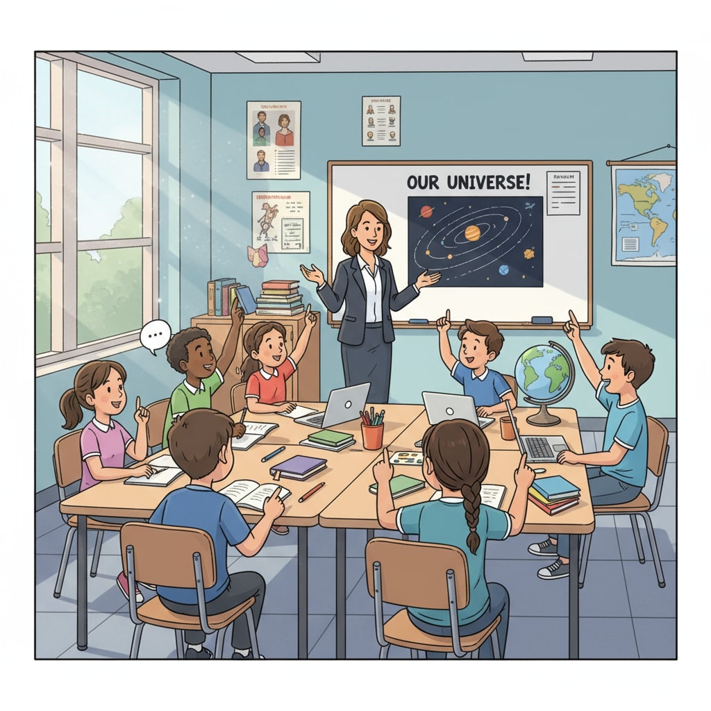 A classroom scene where students are actively involved in a lesson, with a teacher leading the discussion, demonstrating the learning atmosphere in a public school. Students learning in a public school classroom for educational growth