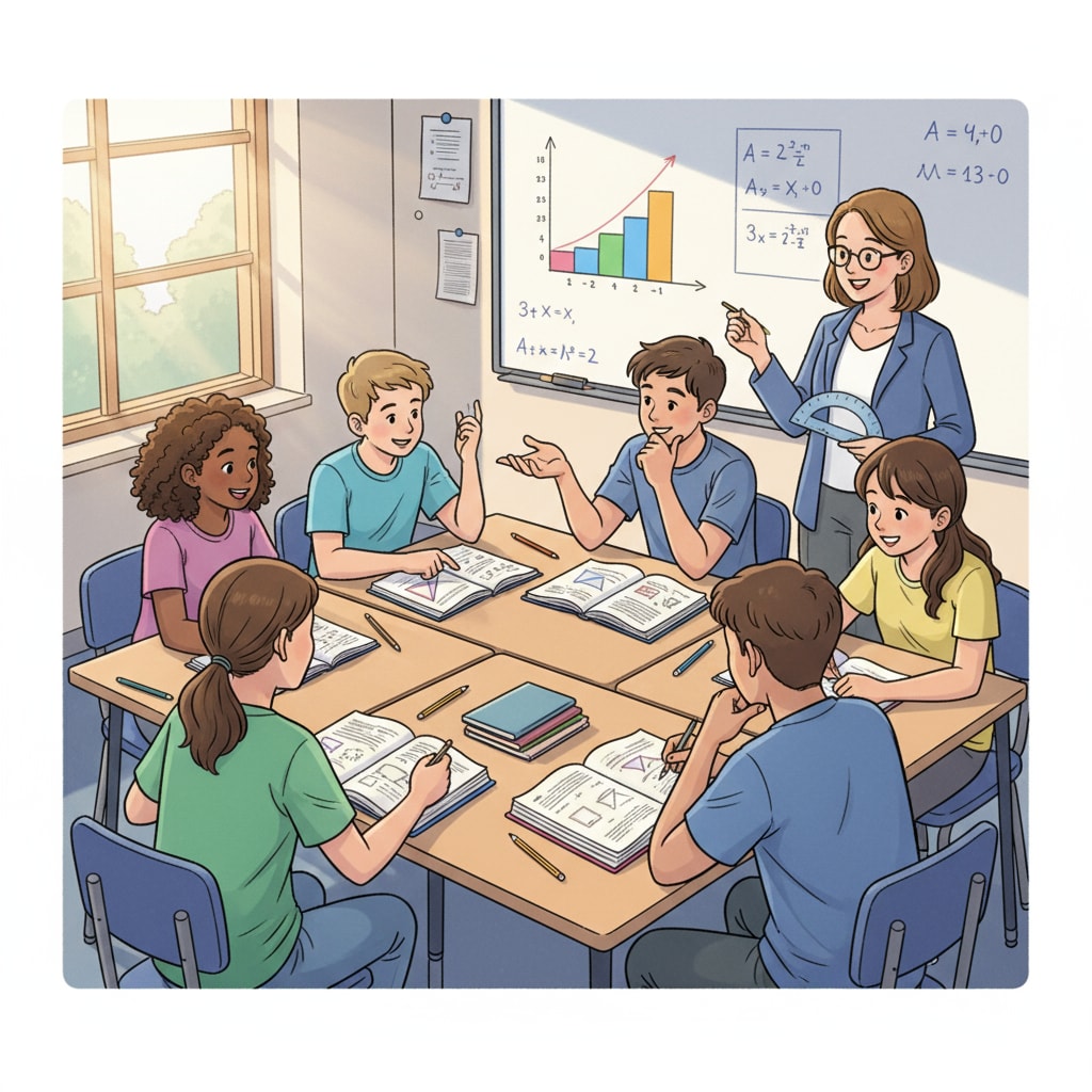 A group of high school students are engaged in a lively discussion about math problems in a classroom setting, with textbooks and notebooks open on their desks. High school students discussing calculus-related math problems in the context of parental expectations and high school education.