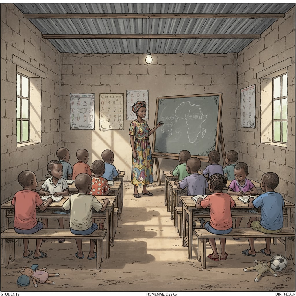 A classroom in a poor school in South Africa with simple furnishings and few teaching resources. Educational inequality in South Africa - a poor - equipped classroom