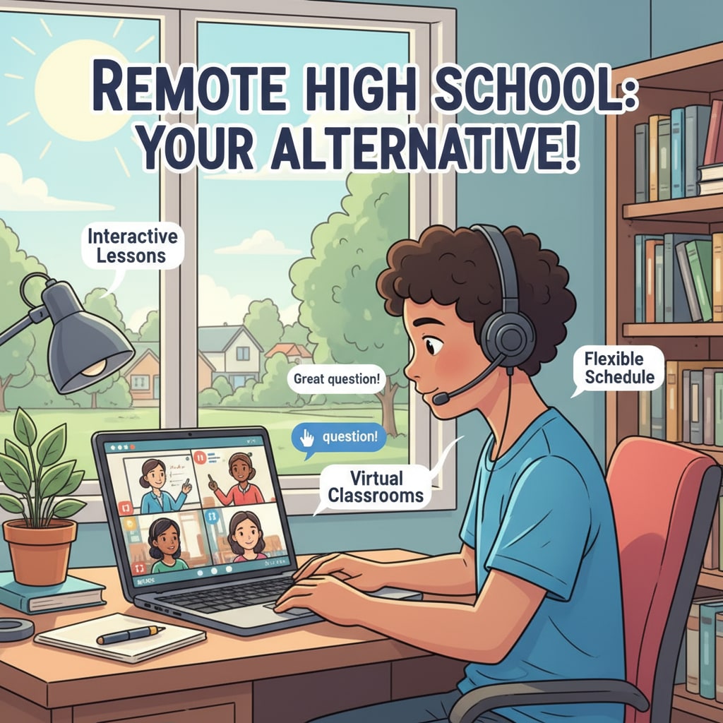 A student is sitting in front of a laptop, engaged in an online high school class, demonstrating the nature of remote high school education as an alternative option. A student taking an online high school class as an alternative way to obtain a high school diploma