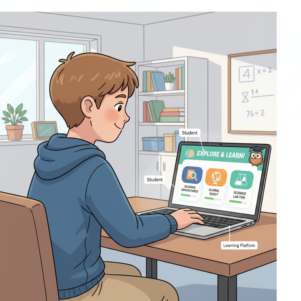A young student is looking at a laptop screen showing a user-friendly learning platform. A student exploring a Brainly alternative for end-of-year academic tasks