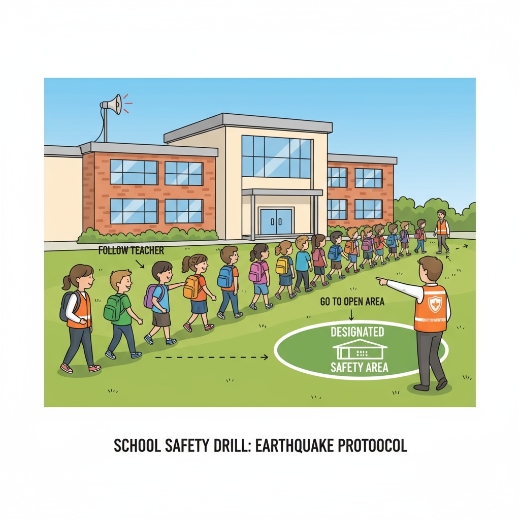 School safety drill in a K-12 school as part of protection education.