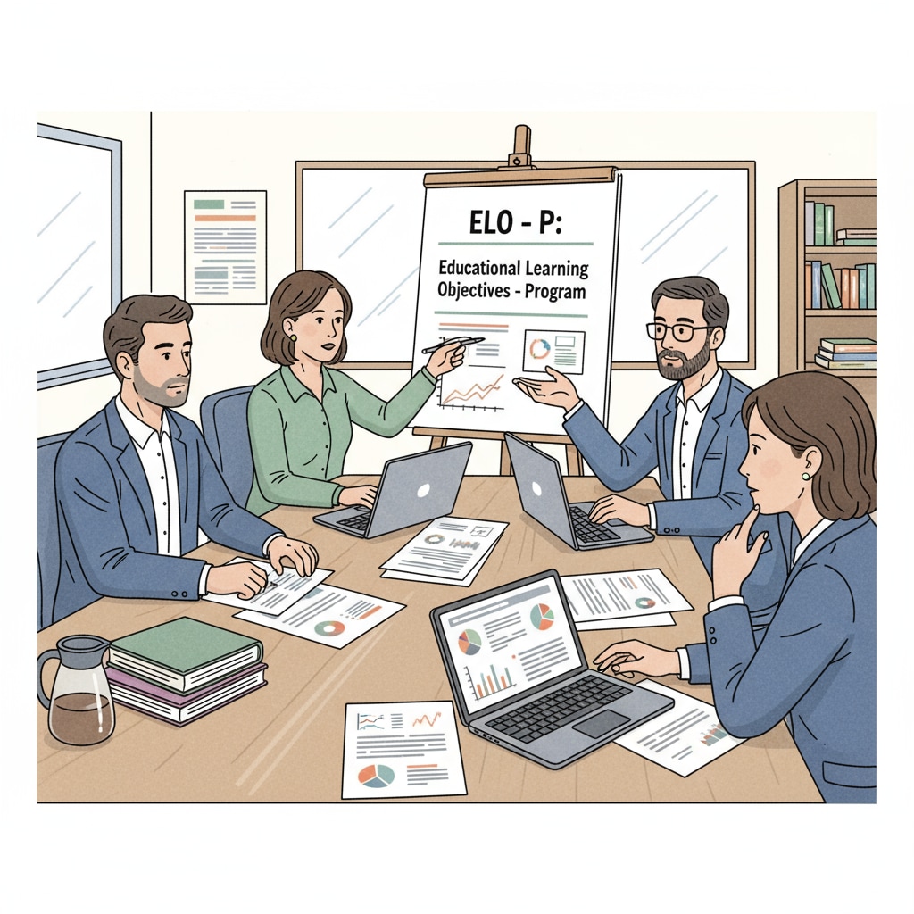 A group of educators is having a meeting to discuss the ELO-P, with papers and laptops on the table, showing their serious attitude towards analyzing the program. Educators discussing the ELO-P to improve educational funds and extended learning opportunities