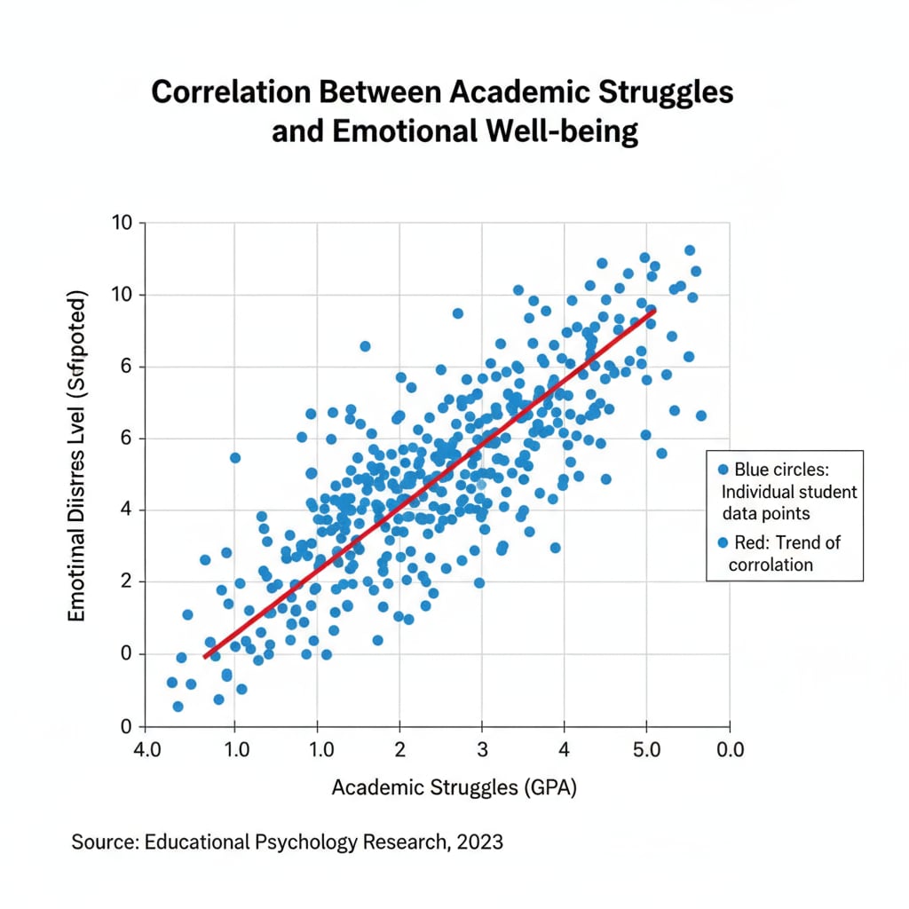 A graph showing the correlation between academic failure and emotional distress among students Graph depicting the link between academic failure and emotional distress