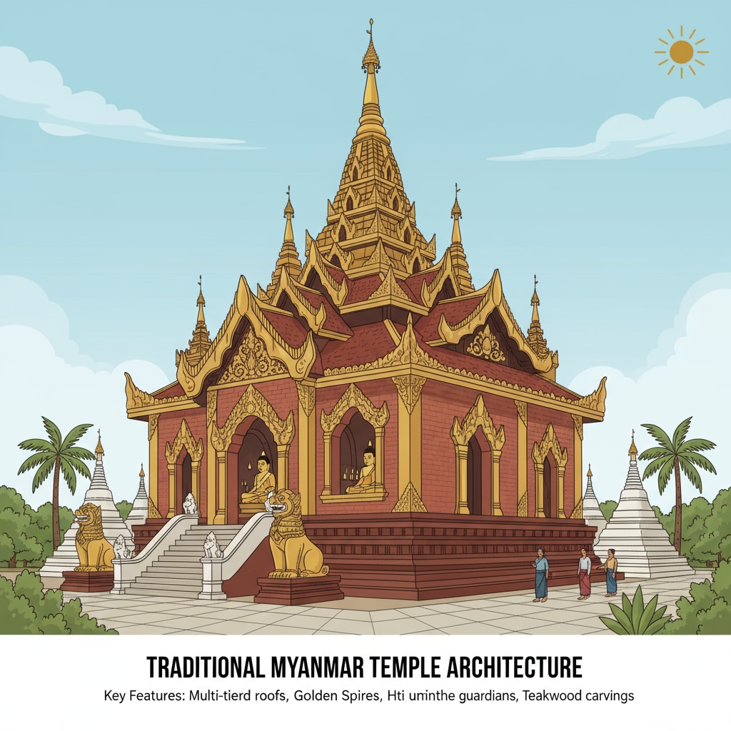 A traditional Myanmar temple showcasing its unique architecture and cultural elements A traditional Myanmar temple highlighting its rich cultural heritage and unique architecture