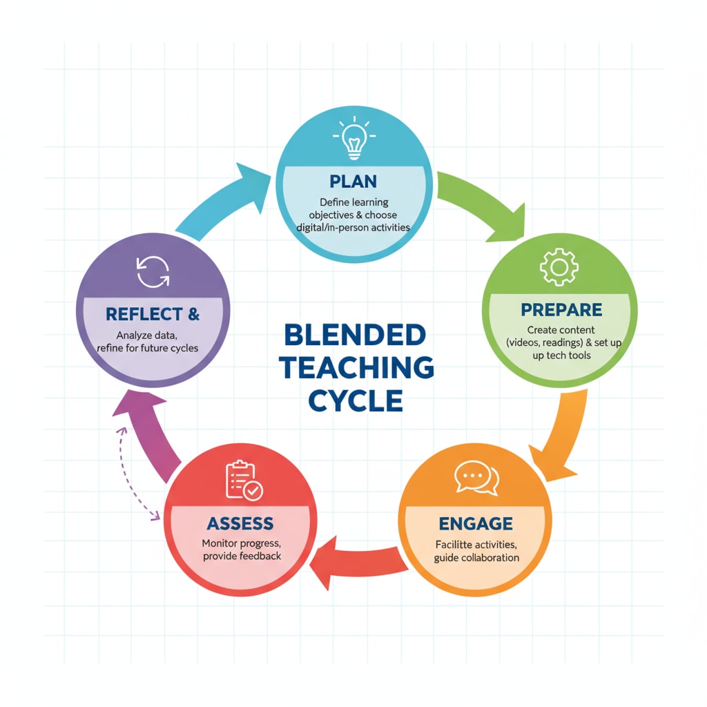 A diagram showing the five steps of the blended teaching cycle Diagram of the five-step blended teaching cycle relevant to Educational Models