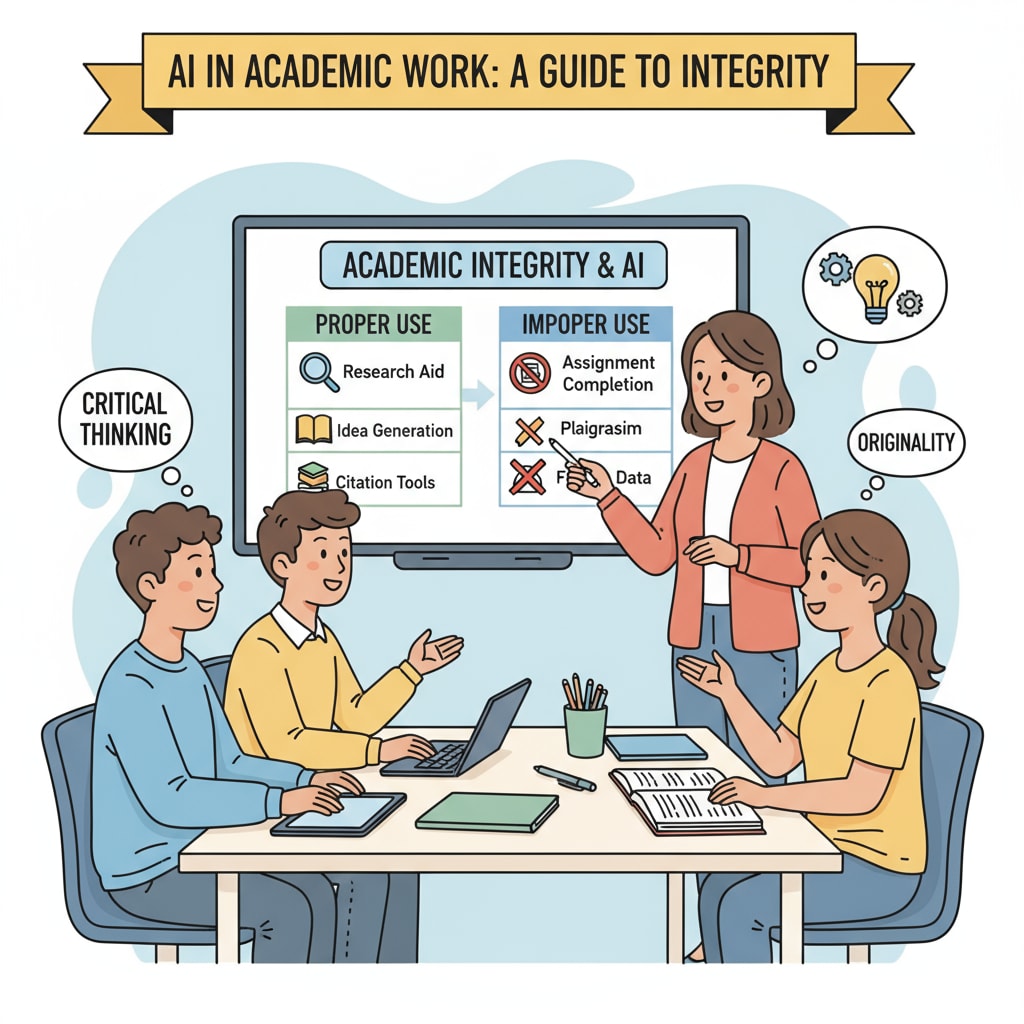 A teacher discussing with students about the proper use of AI in academic work, emphasizing the importance of integrity Educators addressing the issue of academic integrity regarding ChatGPT use among K12 students