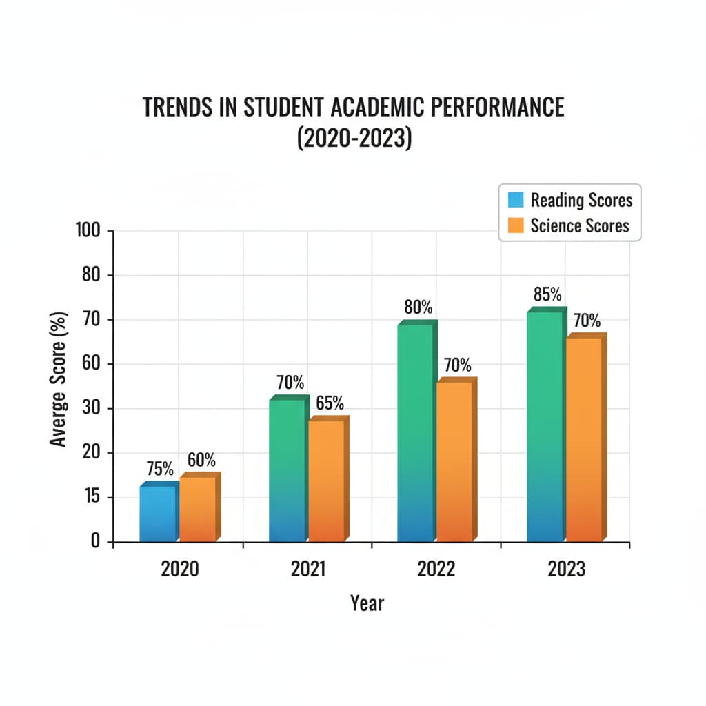 A colorful bar graph displaying different trends in education data, such as student performance over years. A graph showing trends in education data relevant to school statistics and PISA
