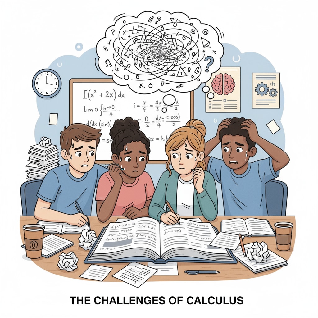 A group of high school students looking stressed while studying calculus. High school students under pressure due to parental expectations in calculus learning.