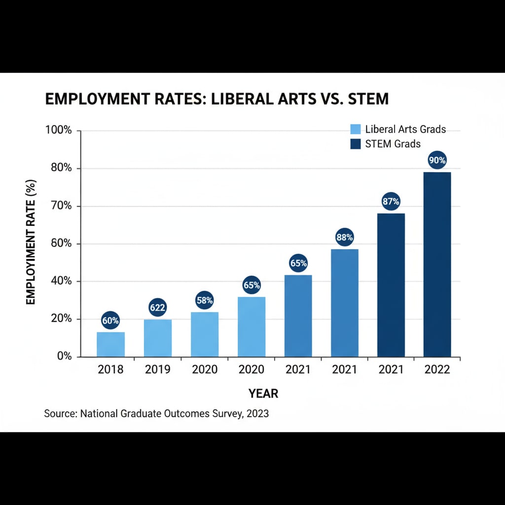 Comparison of employment rates between liberal arts and STEM graduates related to liberal arts education, employment dilemmas, and career transitions