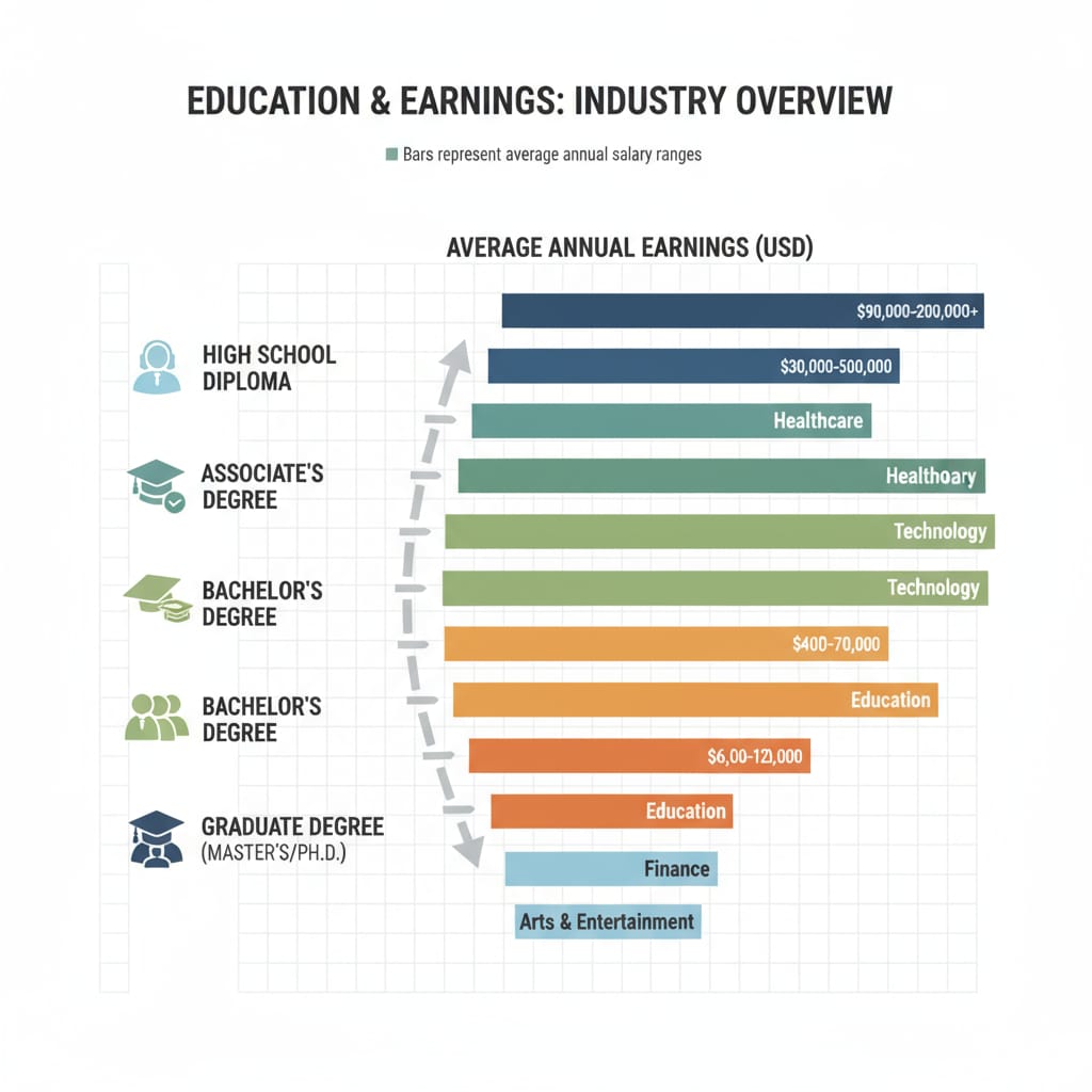 A graphical representation depicting the connection between educational levels and average earnings in various industries. Graph showing the impact of education on salary for career development through continuing education