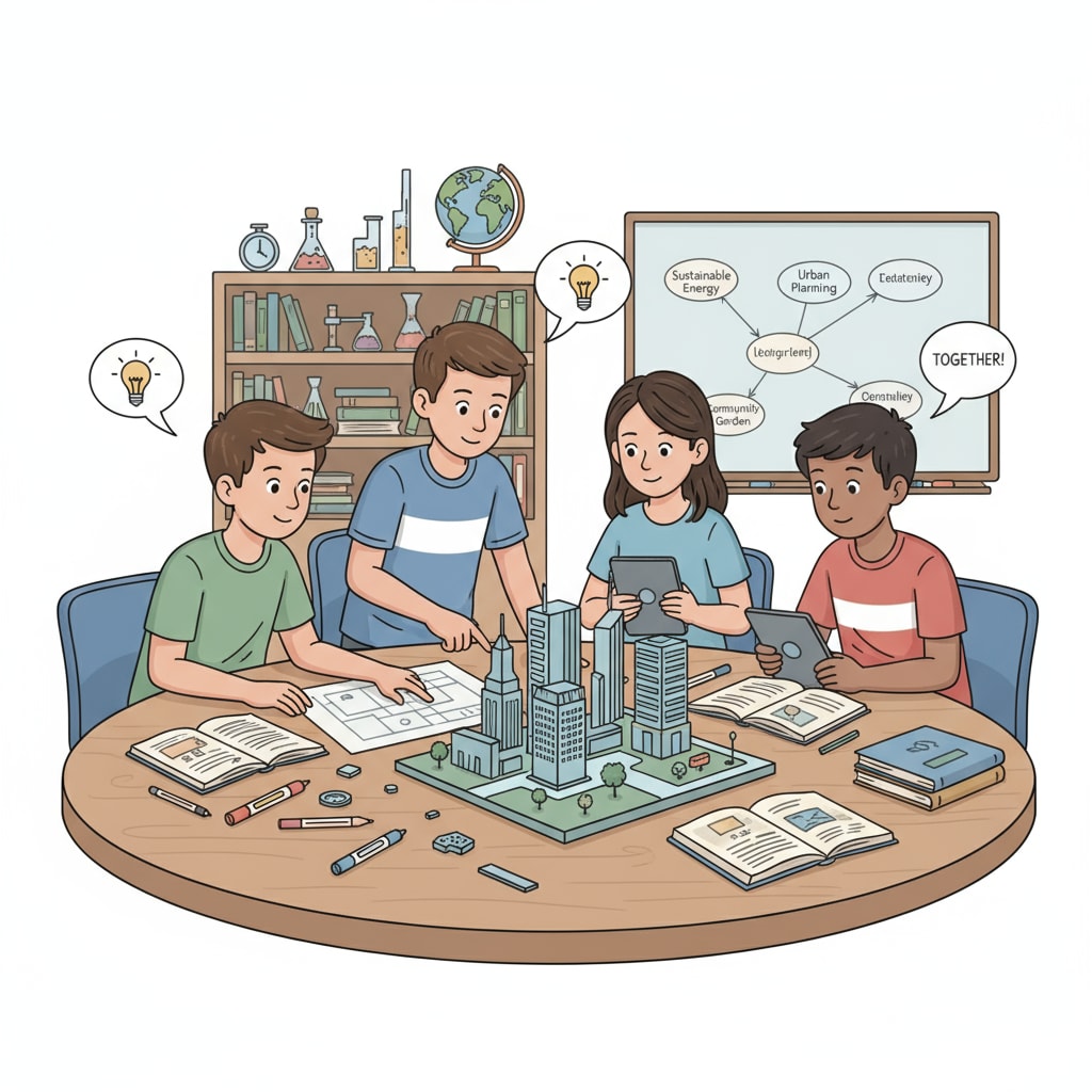 A group of students collaborating on a project - based learning activity, discussing ideas and working together on a model. Students engaged in project - based learning to combat burnout and as an alternative to traditional homework