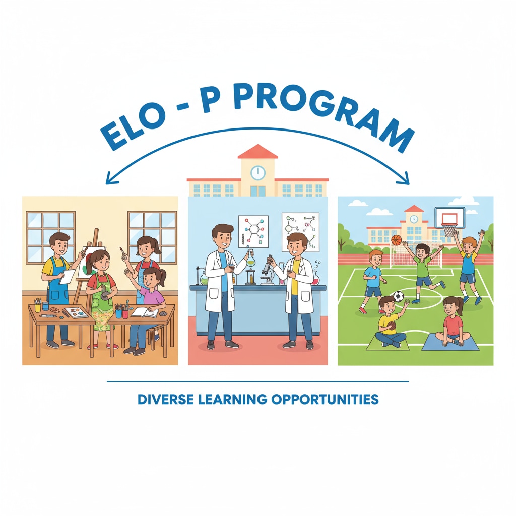 Students are engaged in various learning activities such as art, science experiments, and sports under the ELO-P program, showing the diverse learning opportunities it offers. Students participating in ELO-P learning activities
