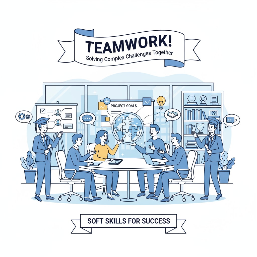 A business meeting where employees are collaborating, showing the importance of teamwork in the workplace. This image emphasizes the significance of soft skills like teamwork in the modern job market, which is relevant to the discussion of employment and university graduates. Employees collaborating in a business meeting, related to university grades, employment, and graduation.