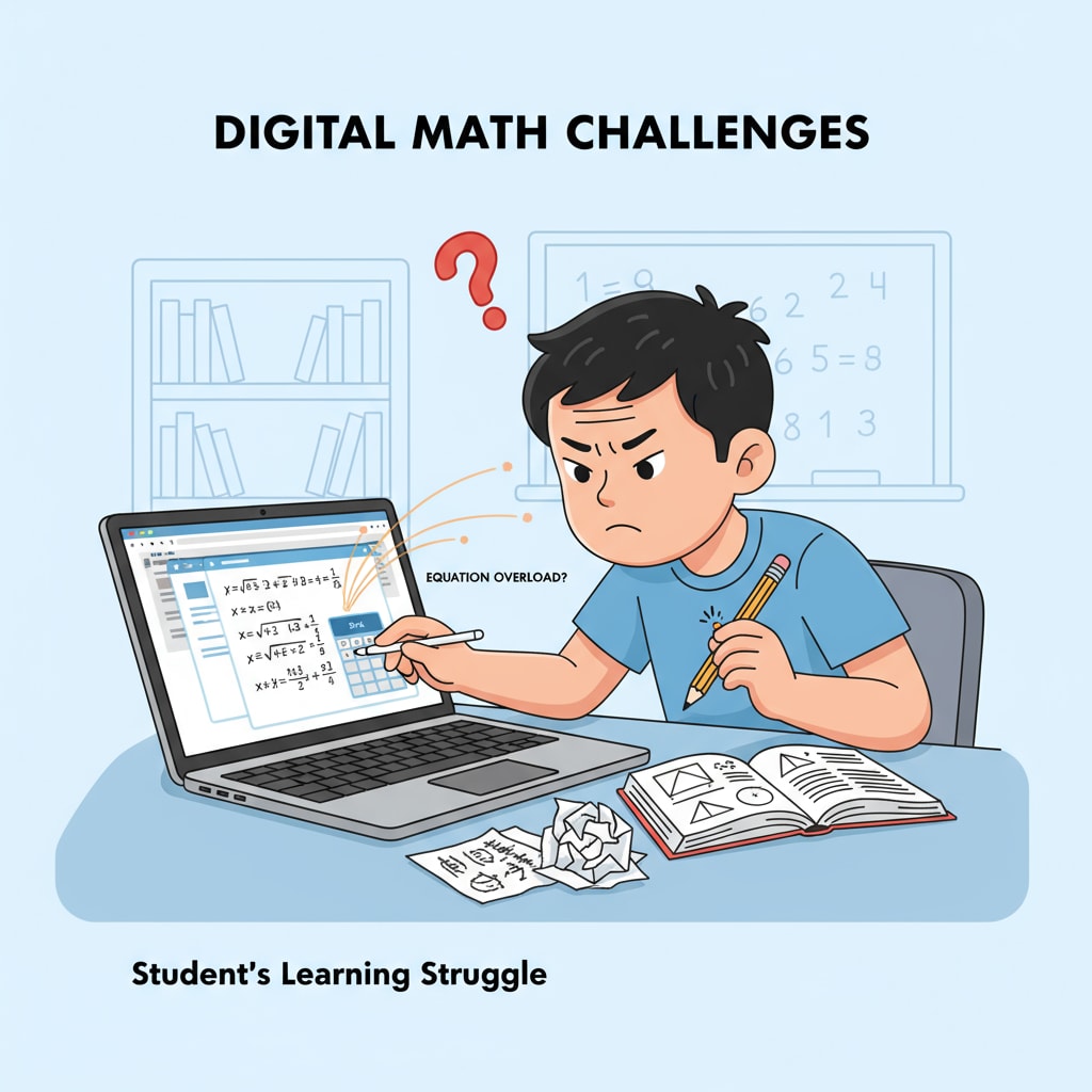A student appears confused while using a Chromebook to learn math, highlighting the challenges in digital math learning. A student confused during digital math learning on a Chromebook