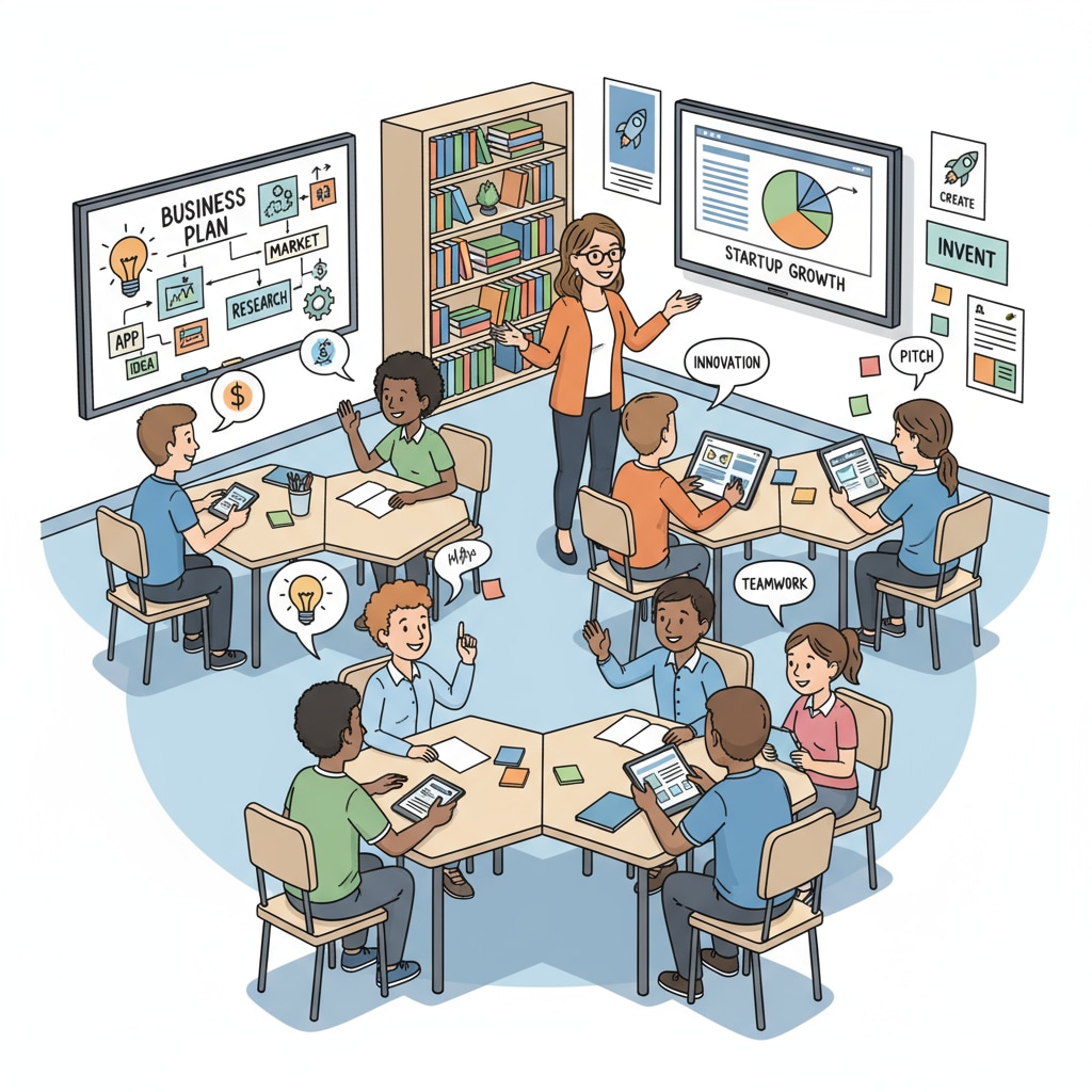 Classroom scene promoting entrepreneurial spirit through group discussions for startup ideas