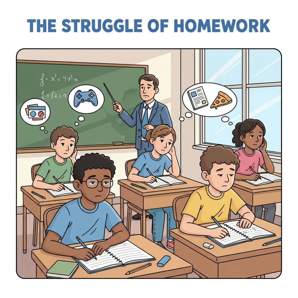 Students showing disinterest in traditional homework as an example of the limitations before exploring alternative homework solutions, teaching strategies, and student engagement.