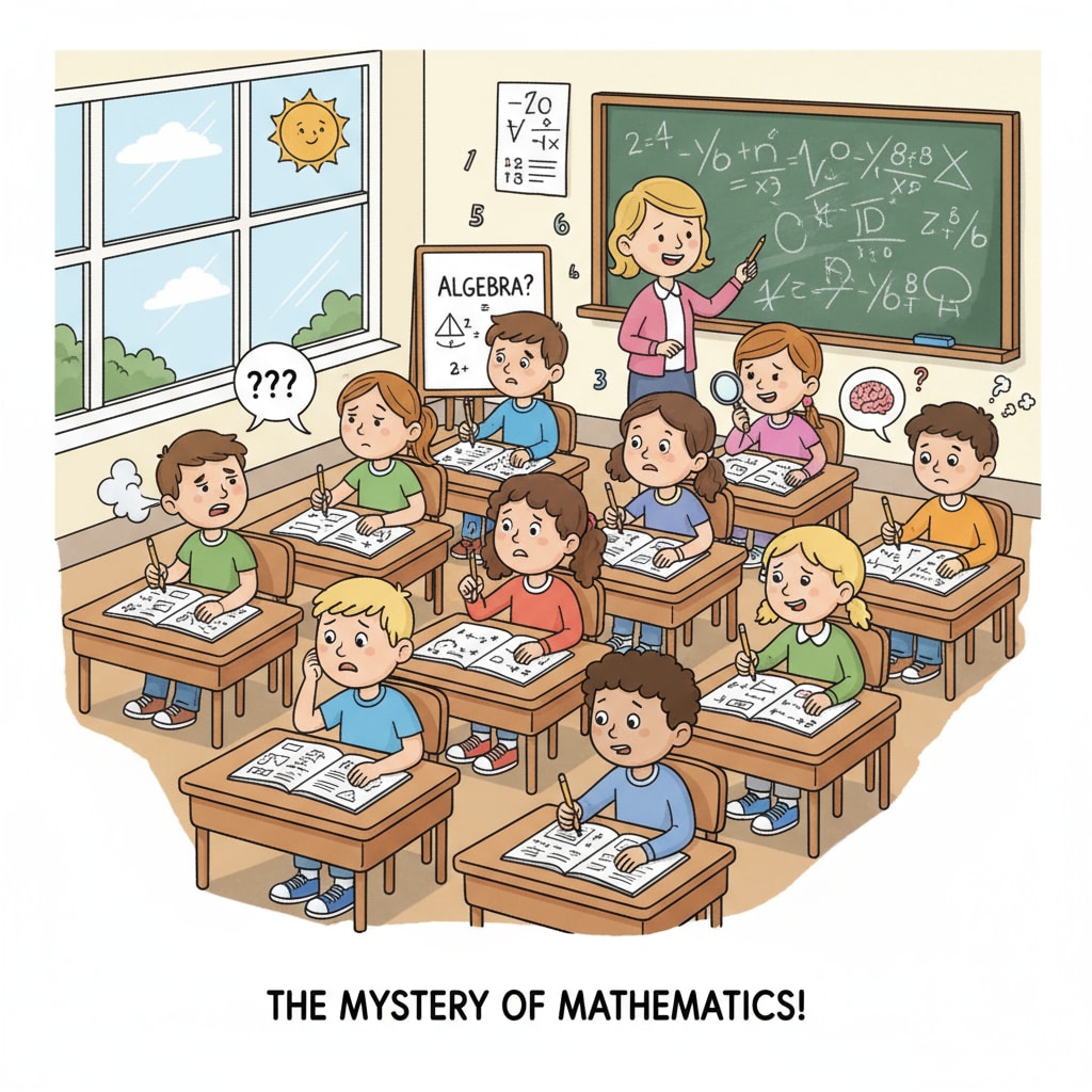 A group of 9-year-old children sitting at desks, looking confused while trying to solve math problems 9-year-old children with math difficulties trying to solve problems