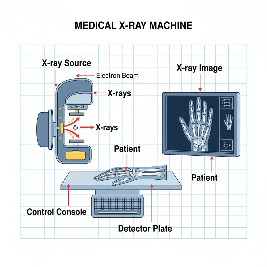 An X-ray machine, a common medical device relying on physics principles An X-ray machine highlighting the role of physics in a common health-related device