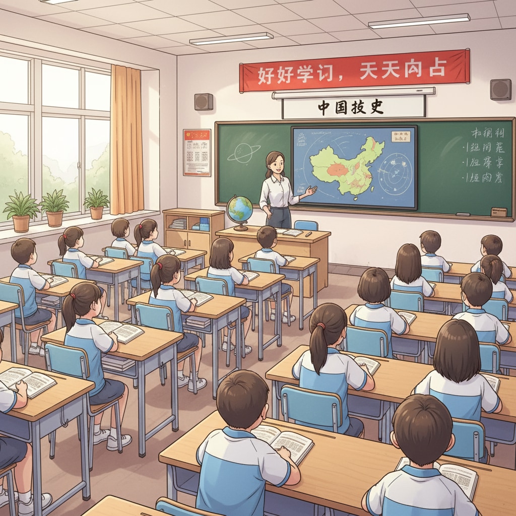 A Chinese classroom where students are sitting neatly at their desks, listening intently to the teacher's lecture. A Chinese classroom scene demonstrating the structured learning environment in Chinese education systems.